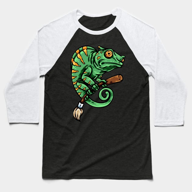 chameleon holding brush Baseball T-Shirt by andhiika